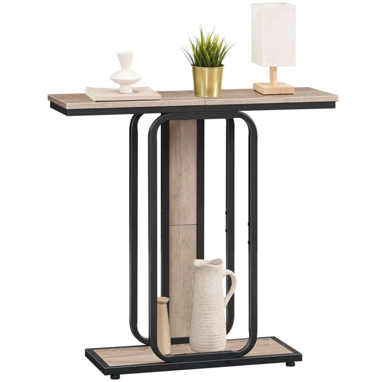 Industrial Narrow Accent Table with Sturdy Metal Frame, Rustic Entryway Table